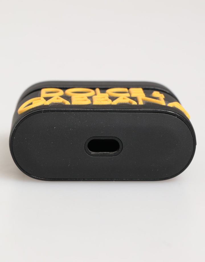 Dolce &amp; Gabbana Black Yellow Rubber Logo Embossed Accessory Airpods Case