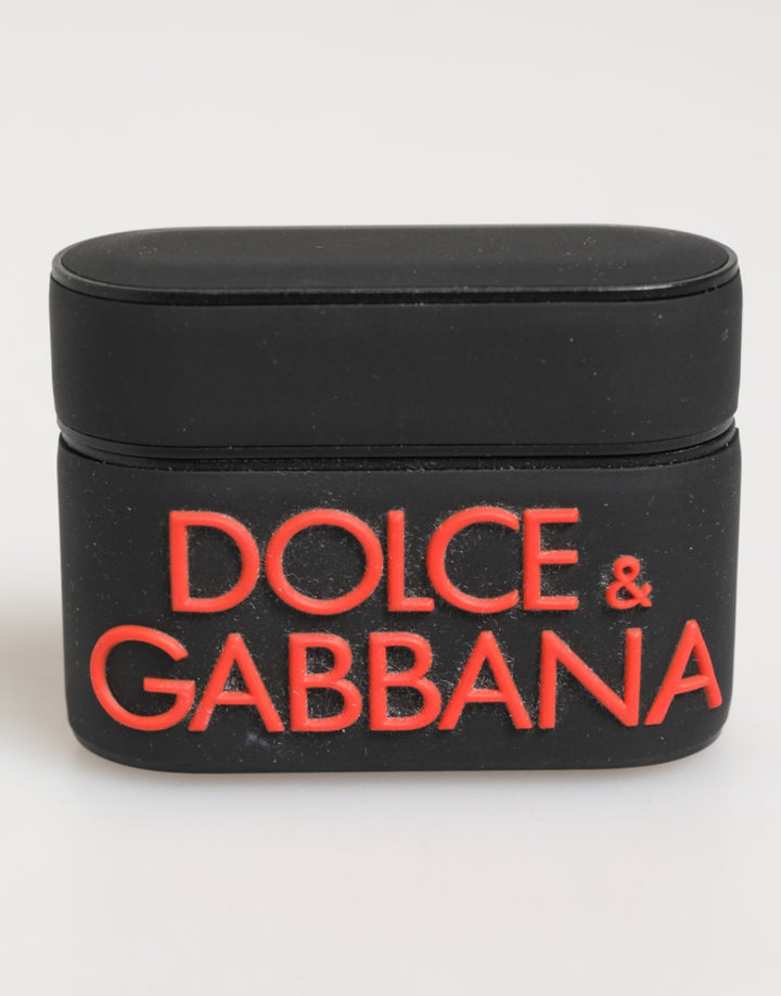Dolce &amp; Gabbana Black Orange Rubber Logo Embossed Accessory Airpods Case