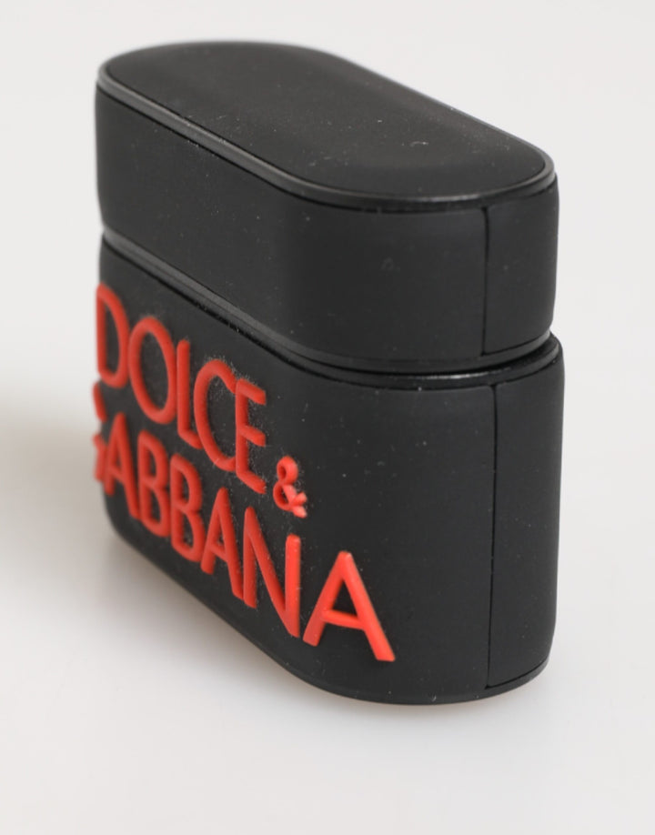 Dolce &amp; Gabbana Black Orange Rubber Logo Embossed Accessory Airpods Case