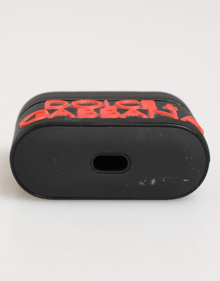 Dolce &amp; Gabbana Black Orange Rubber Logo Embossed Accessory Airpods Case