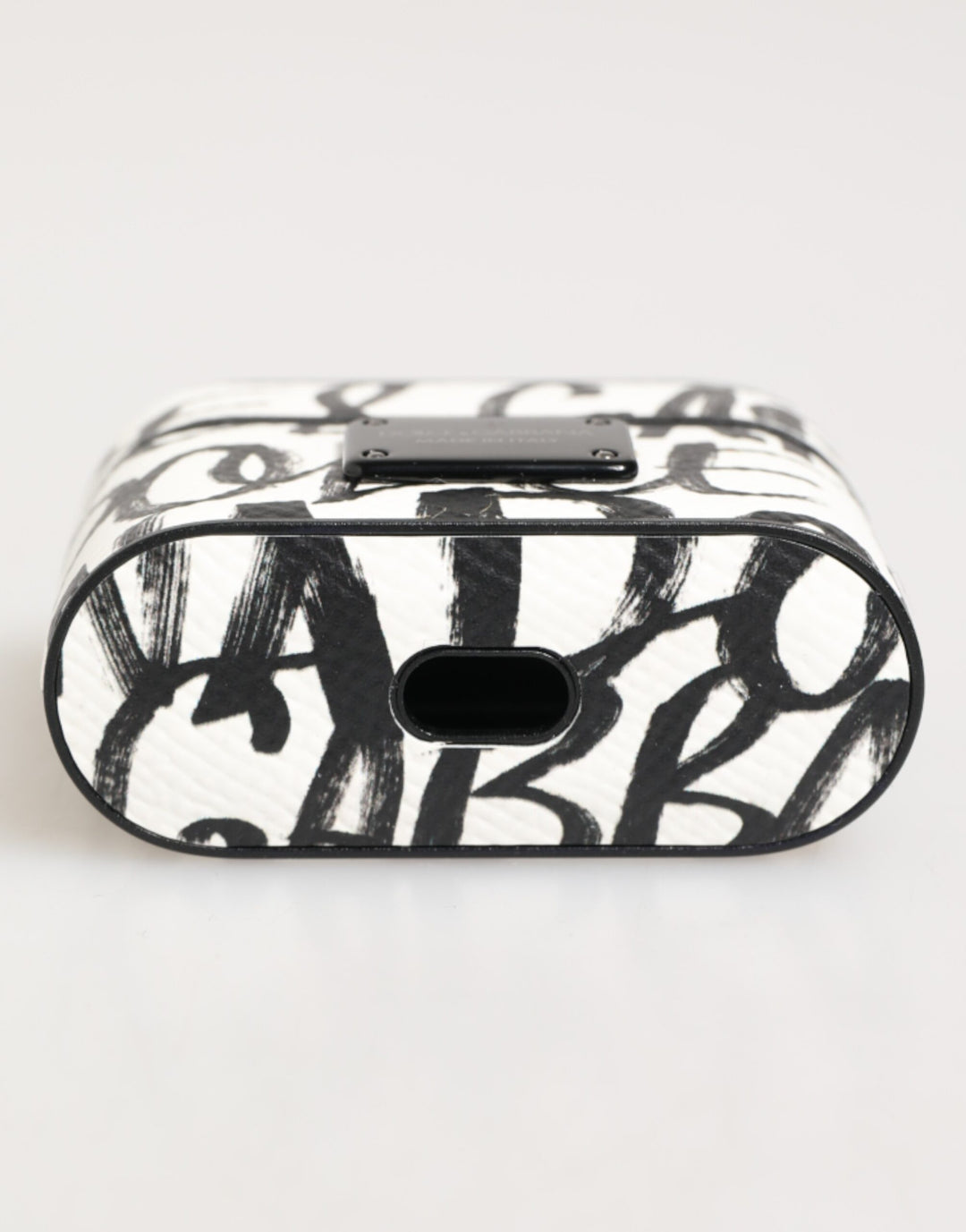 Dolce &amp; Gabbana Black White Leather Monogram Print Logo Holder Airpods Case
