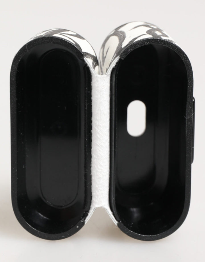 Dolce &amp; Gabbana Black White Leather Monogram Print Logo Holder Airpods Case