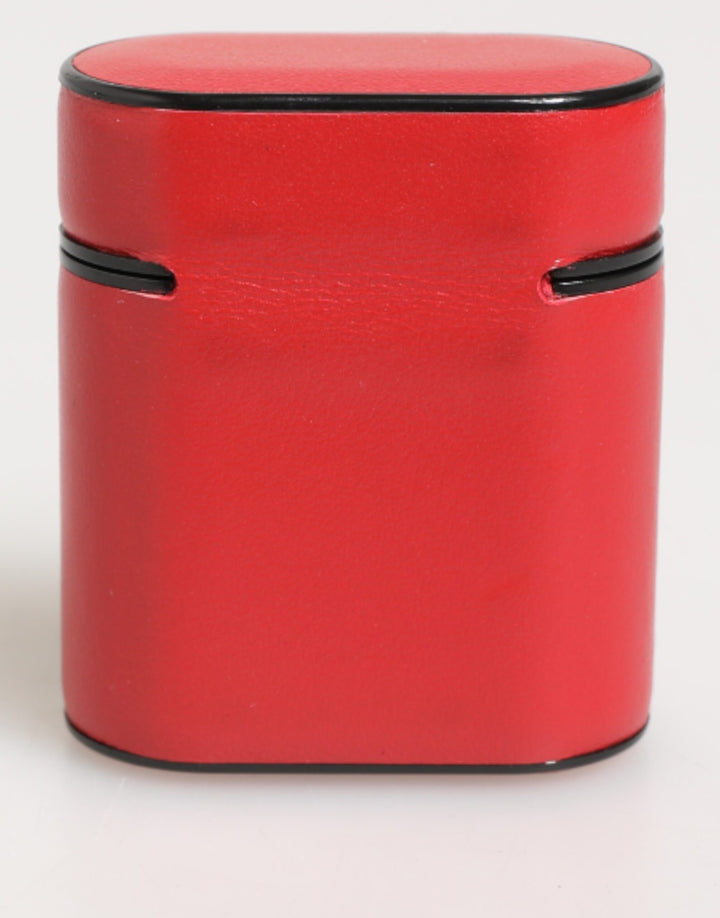 Dolce &amp; Gabbana Red White Calfskin Leather Logo Flip Holder Airpods Case