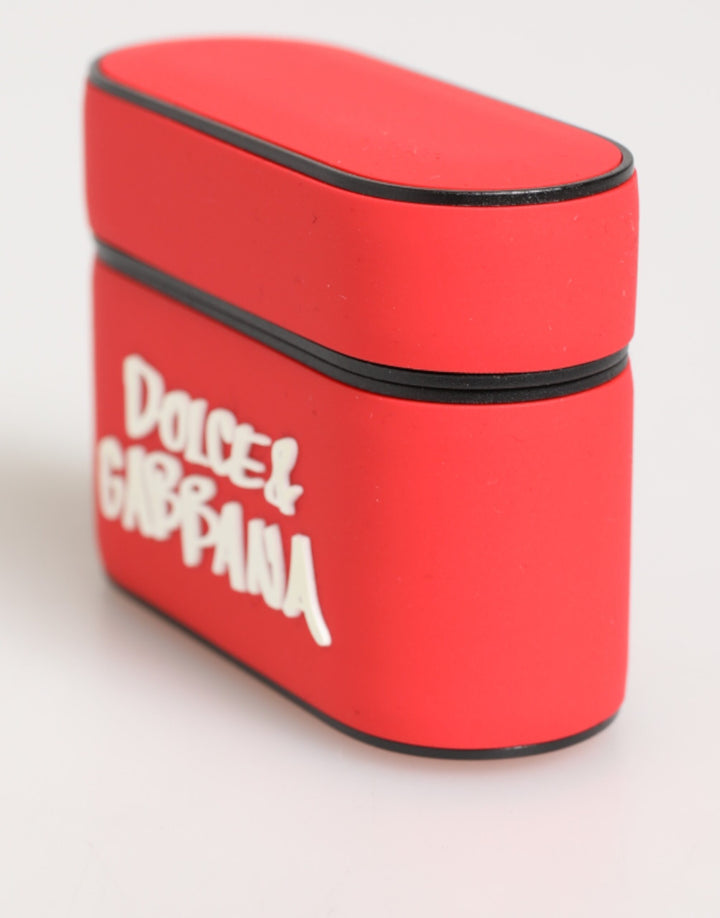 Dolce &amp; Gabbana Red PVC DG Logo Embossed Men Flip Holder  Airpods Case