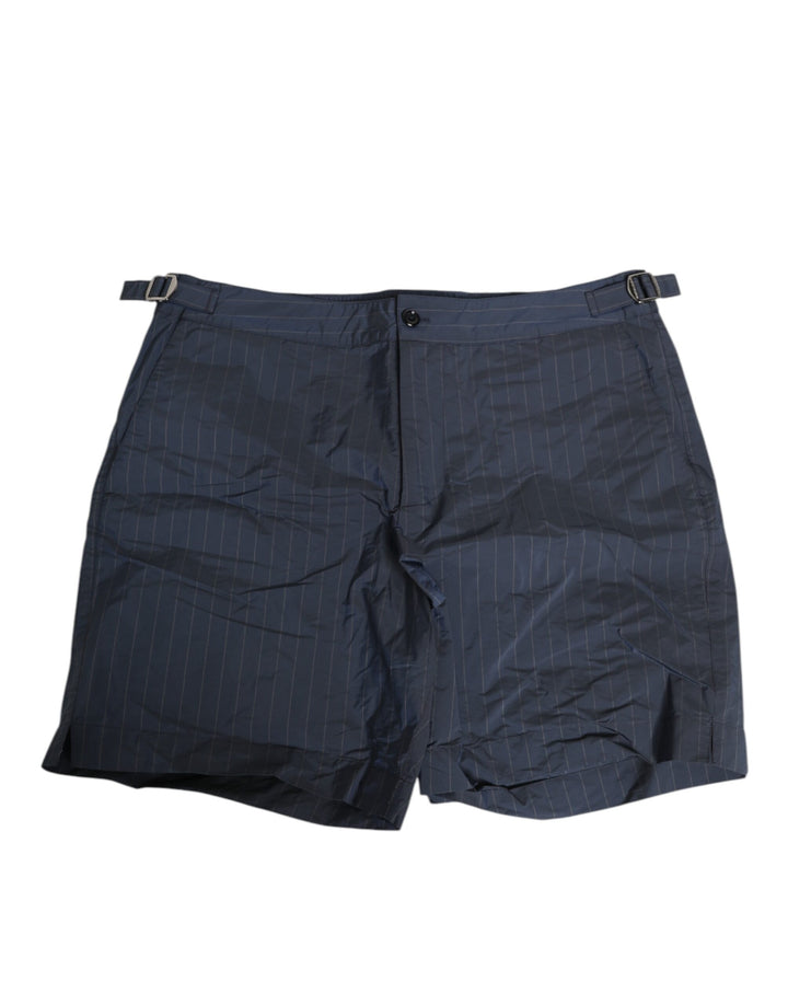 Dolce &amp; Gabbana Navy Blue Polyester Pinstripe Men Shorts Swimwear