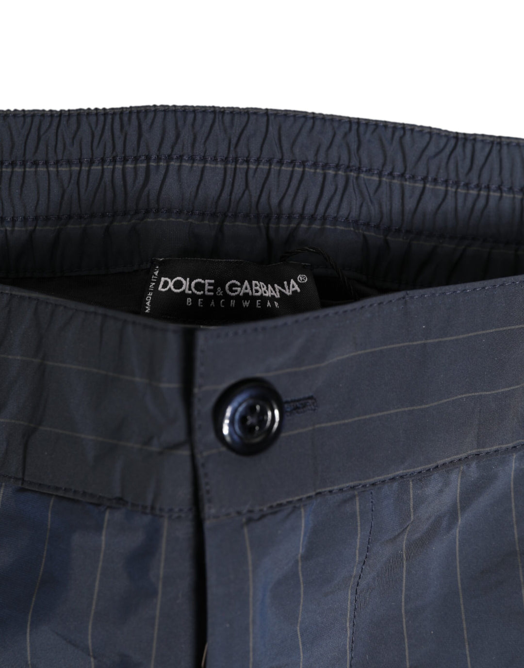 Dolce &amp; Gabbana Navy Blue Polyester Pinstripe Men Shorts Swimwear