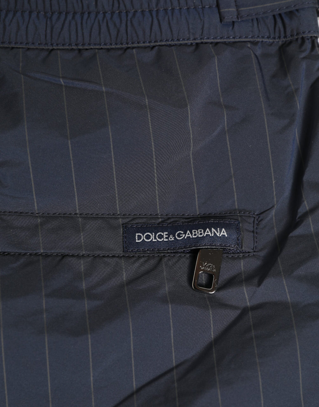 Dolce &amp; Gabbana Navy Blue Polyester Pinstripe Men Shorts Swimwear