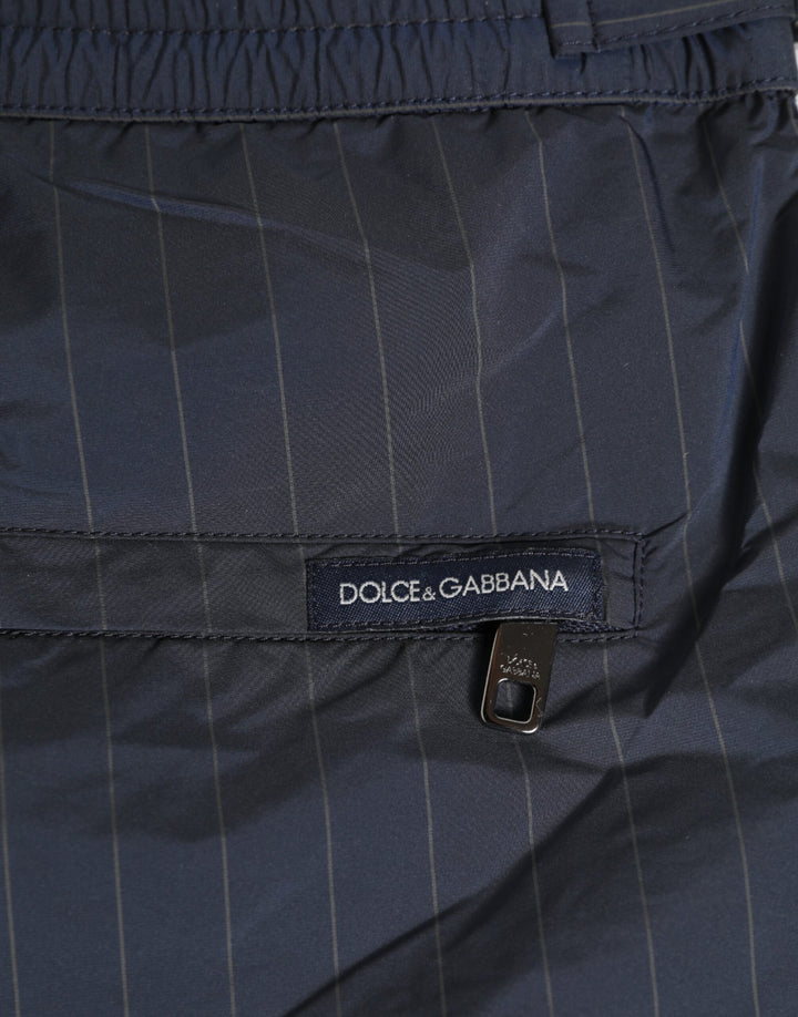 Dolce &amp; Gabbana Navy Blue Polyester Pinstripe Men Shorts Swimwear