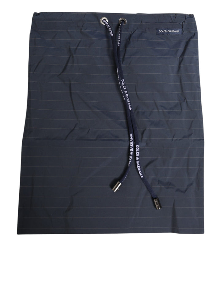 Dolce &amp; Gabbana Navy Blue Polyester Pinstripe Men Shorts Swimwear