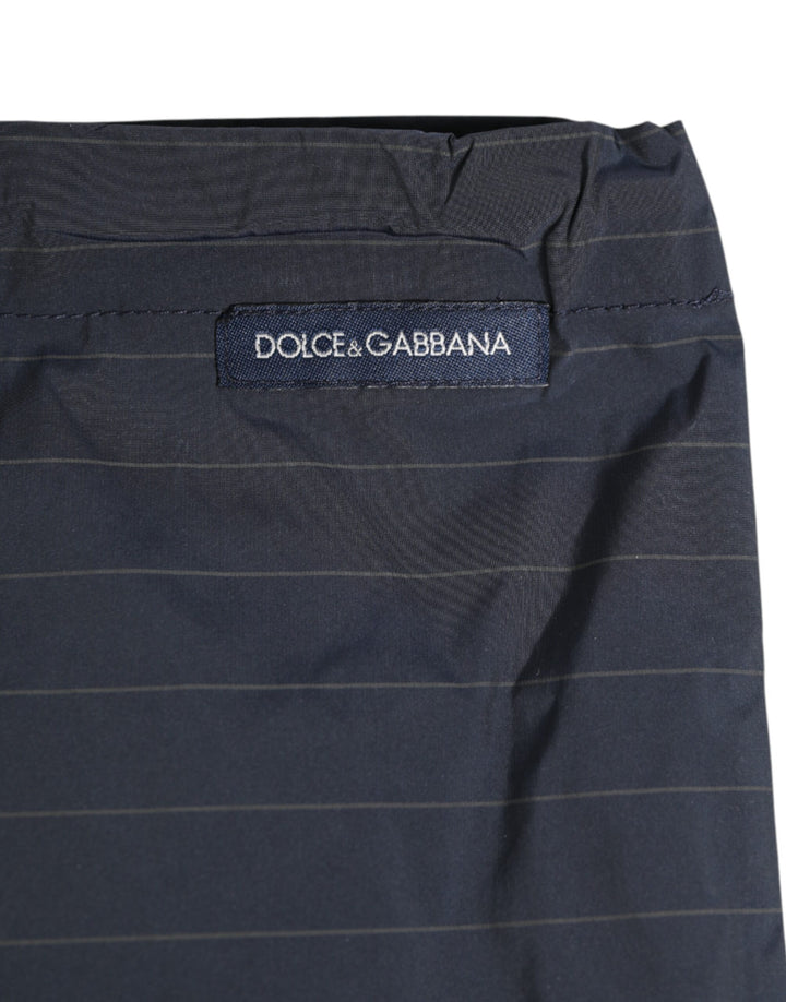 Dolce &amp; Gabbana Navy Blue Polyester Pinstripe Men Shorts Swimwear