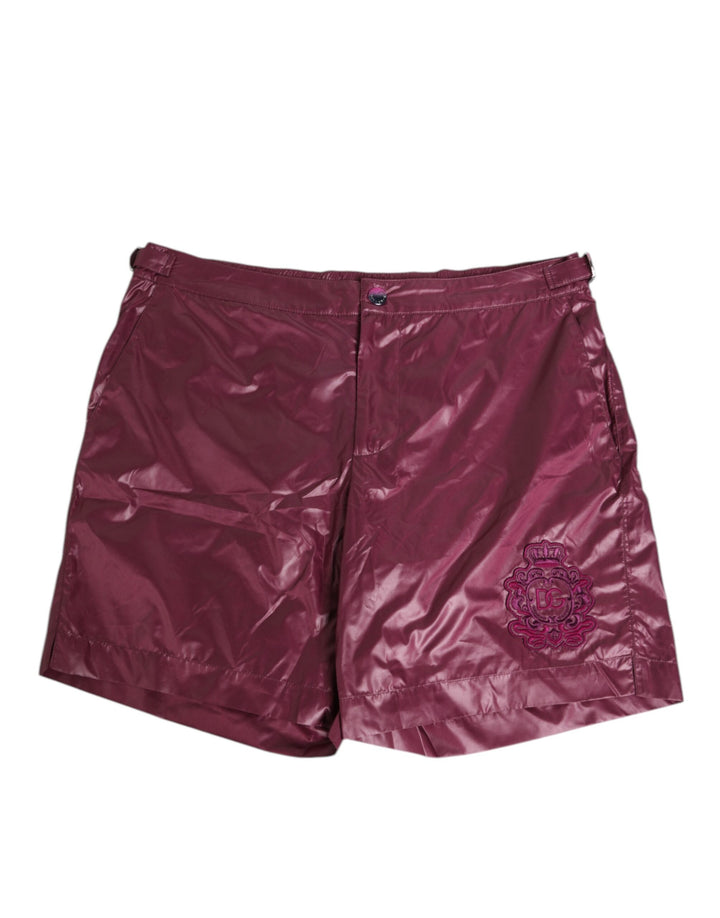 Dolce &amp; Gabbana Burgundy Polyester Logo Embossed Crest Swimwear