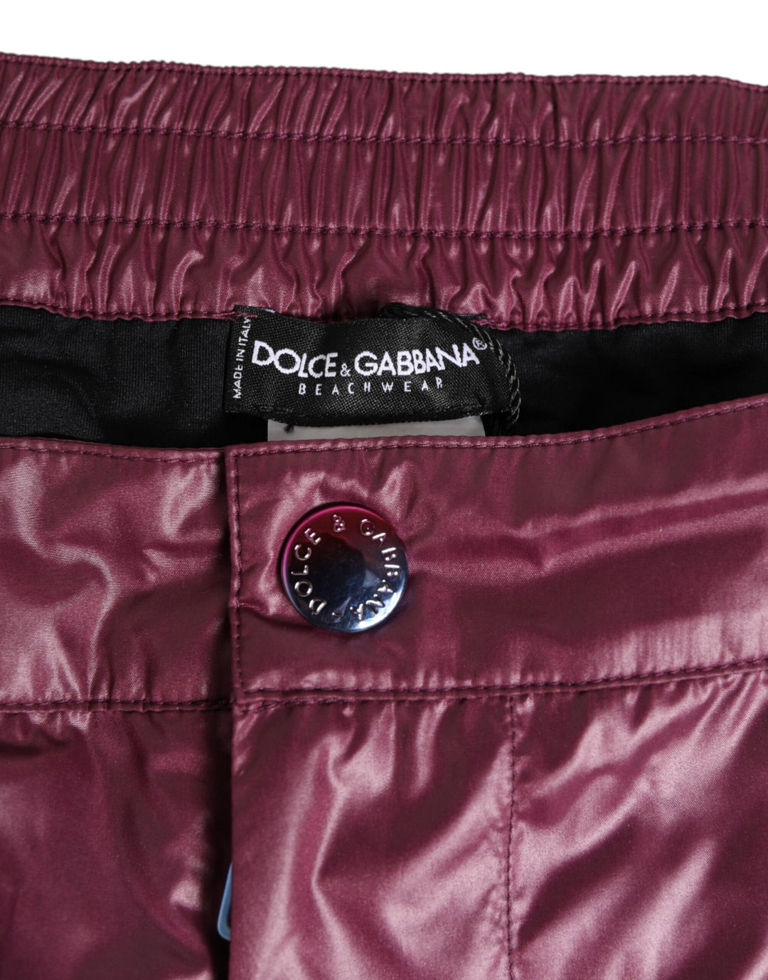 Dolce &amp; Gabbana Burgundy Polyester Logo Embossed Crest Swimwear