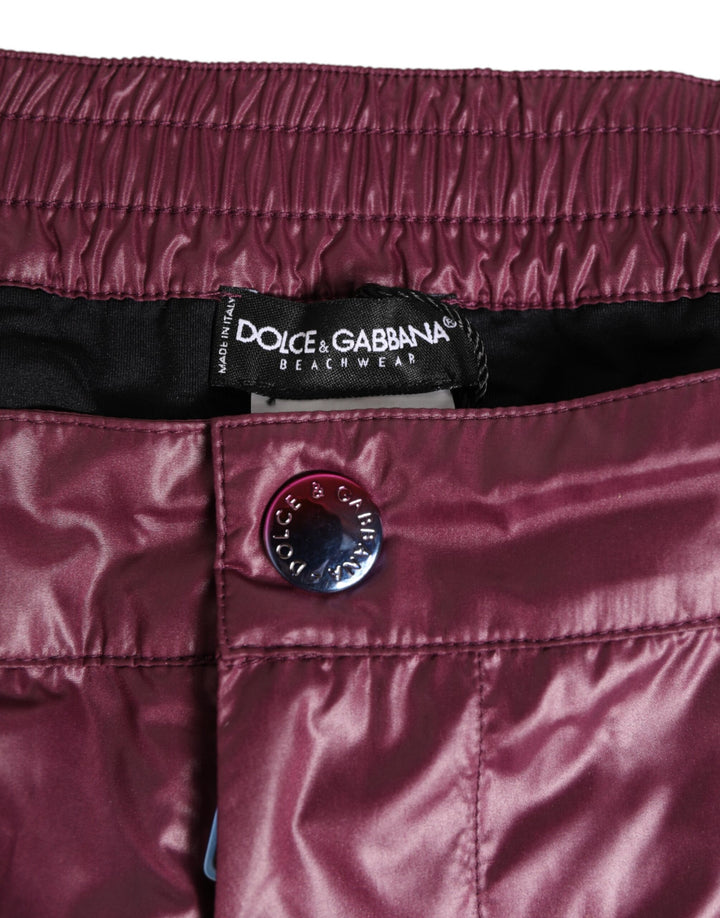 Dolce &amp; Gabbana Burgundy Polyester Logo Embossed Crest Swimwear