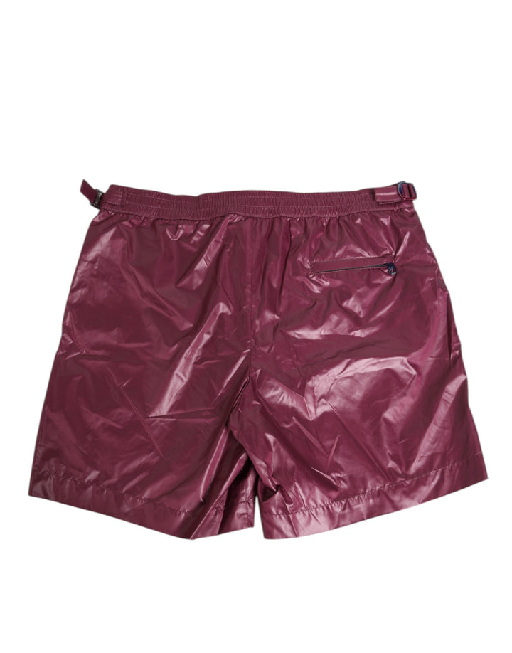 Dolce &amp; Gabbana Burgundy Polyester Logo Embossed Crest Swimwear