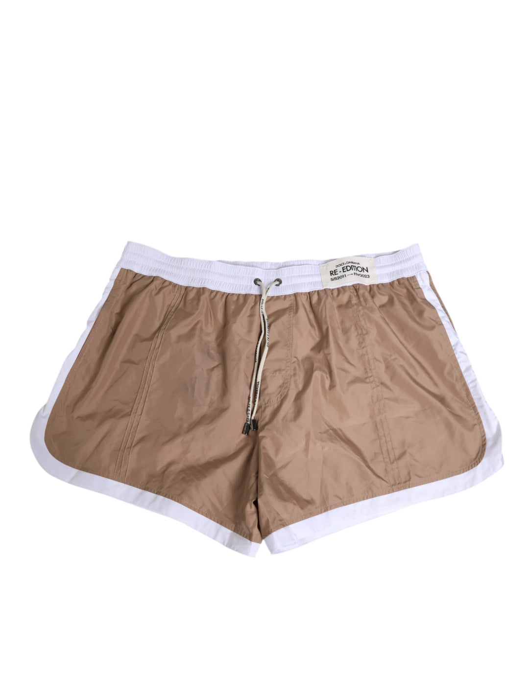 Dolce &amp; Gabbana Brown White Polyester Re-Edition Shorts Swimwear