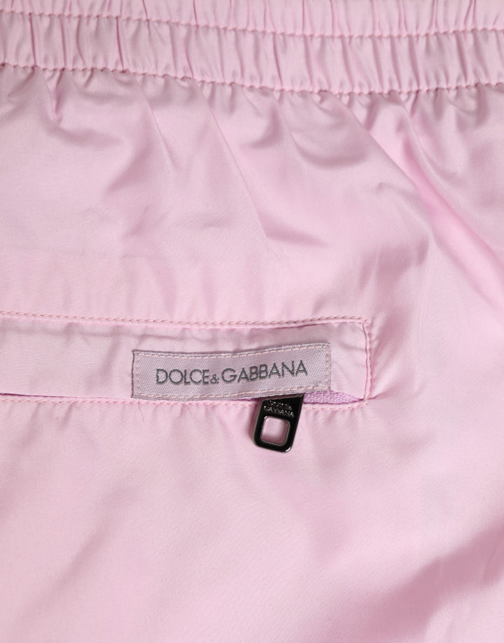 Dolce &amp; Gabbana Pink Nylon Logo Side Stripe Beachwear Men Swimwear
