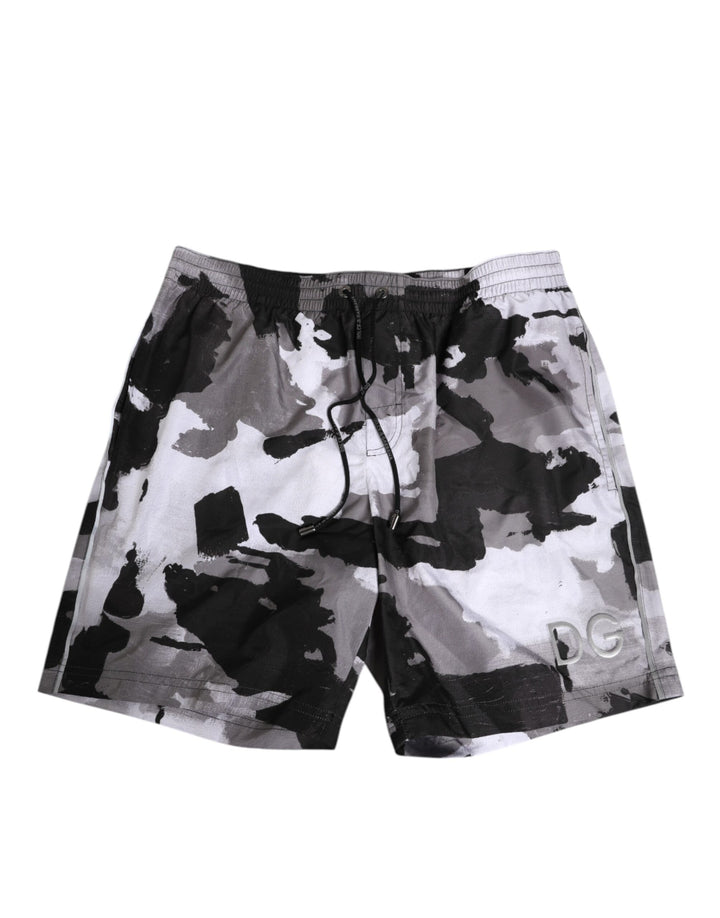 Dolce &amp; Gabbana Black White Camouflage DG Logo Men Swimwear