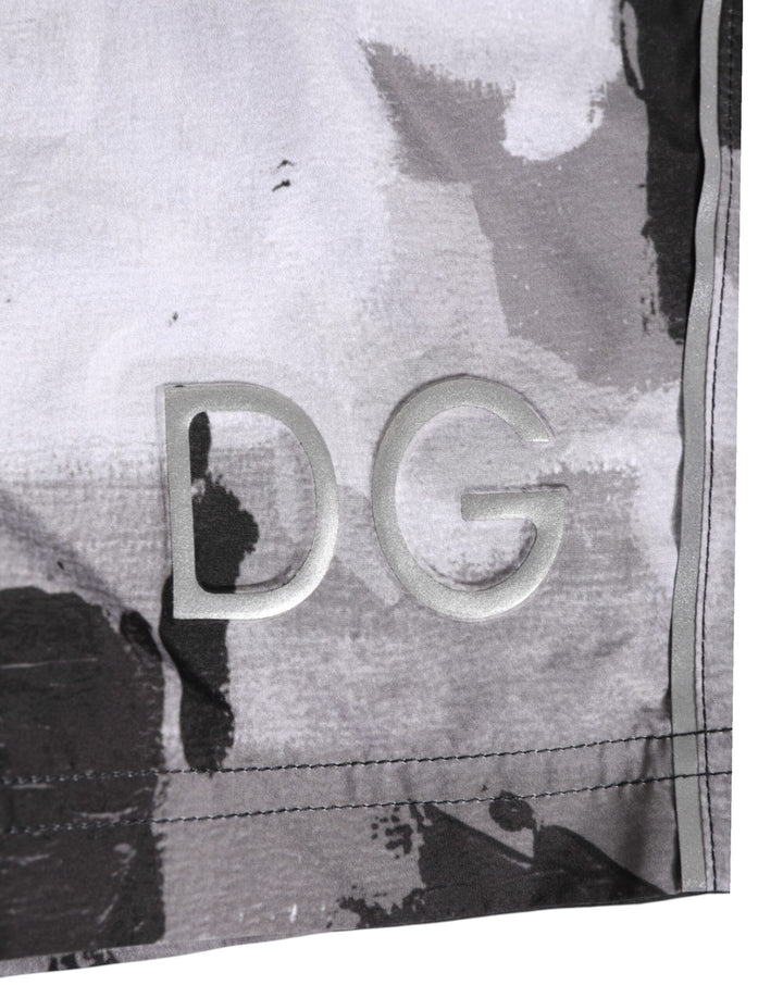 Dolce &amp; Gabbana Black White Camouflage DG Logo Men Swimwear