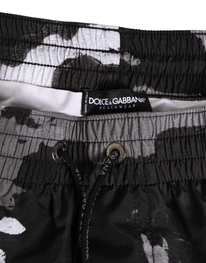 Dolce &amp; Gabbana Black White Camouflage DG Logo Men Swimwear