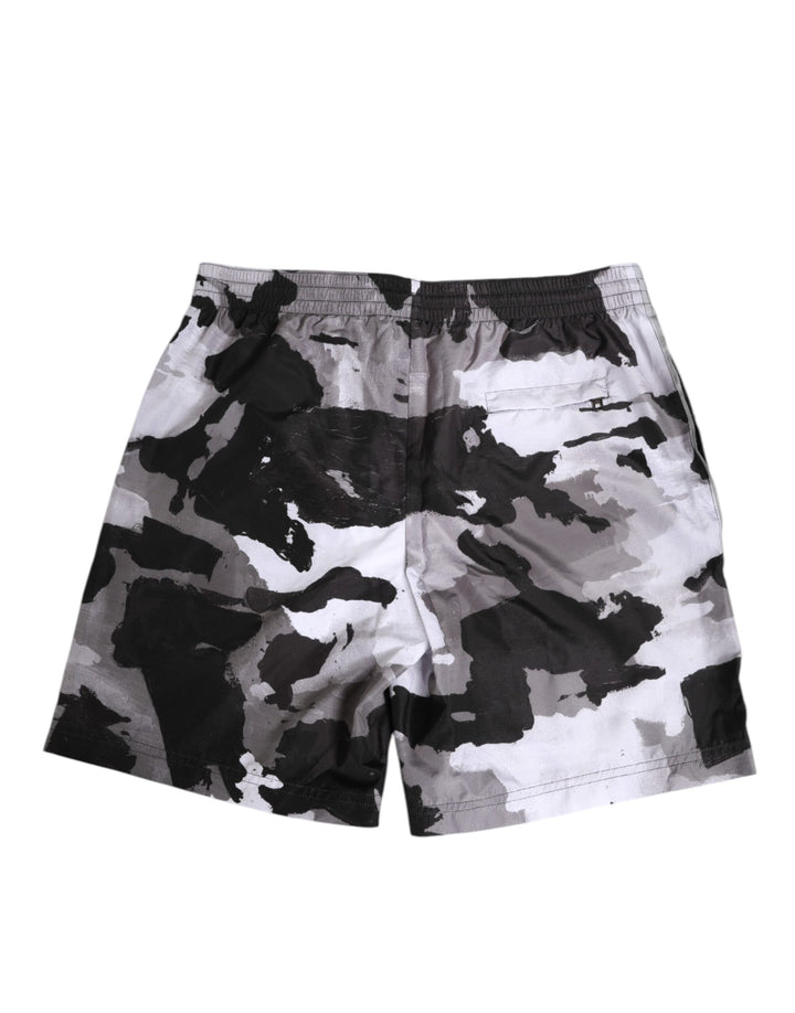 Dolce &amp; Gabbana Black White Camouflage DG Logo Men Swimwear