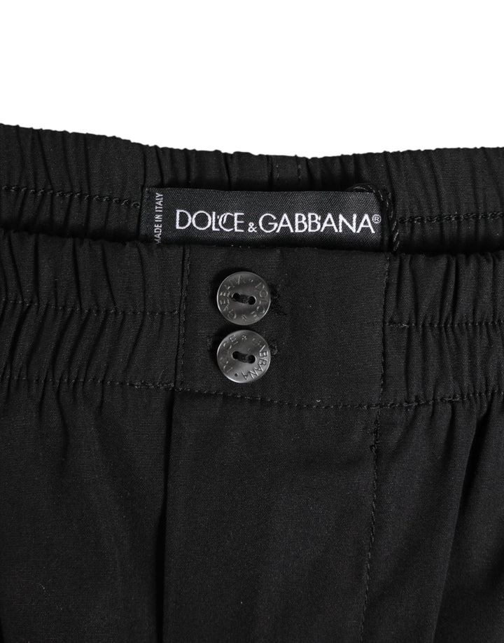 Dolce &amp; Gabbana Black Cotton Elastic Waistband Button Swimwear