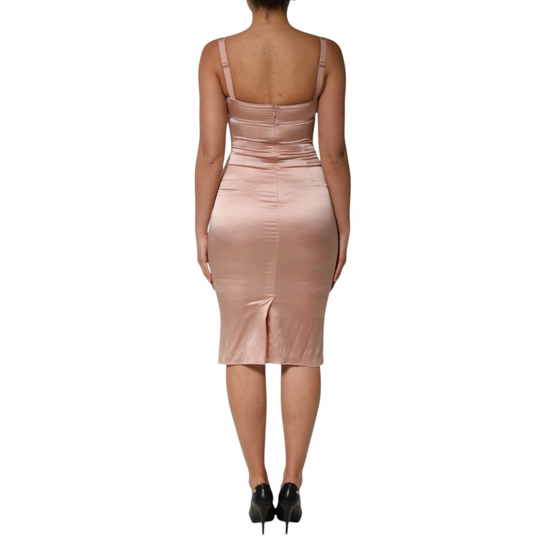 Dolce &amp; Gabbana Blush Pink Silk Satin Bustier Midi Bodycon Dress