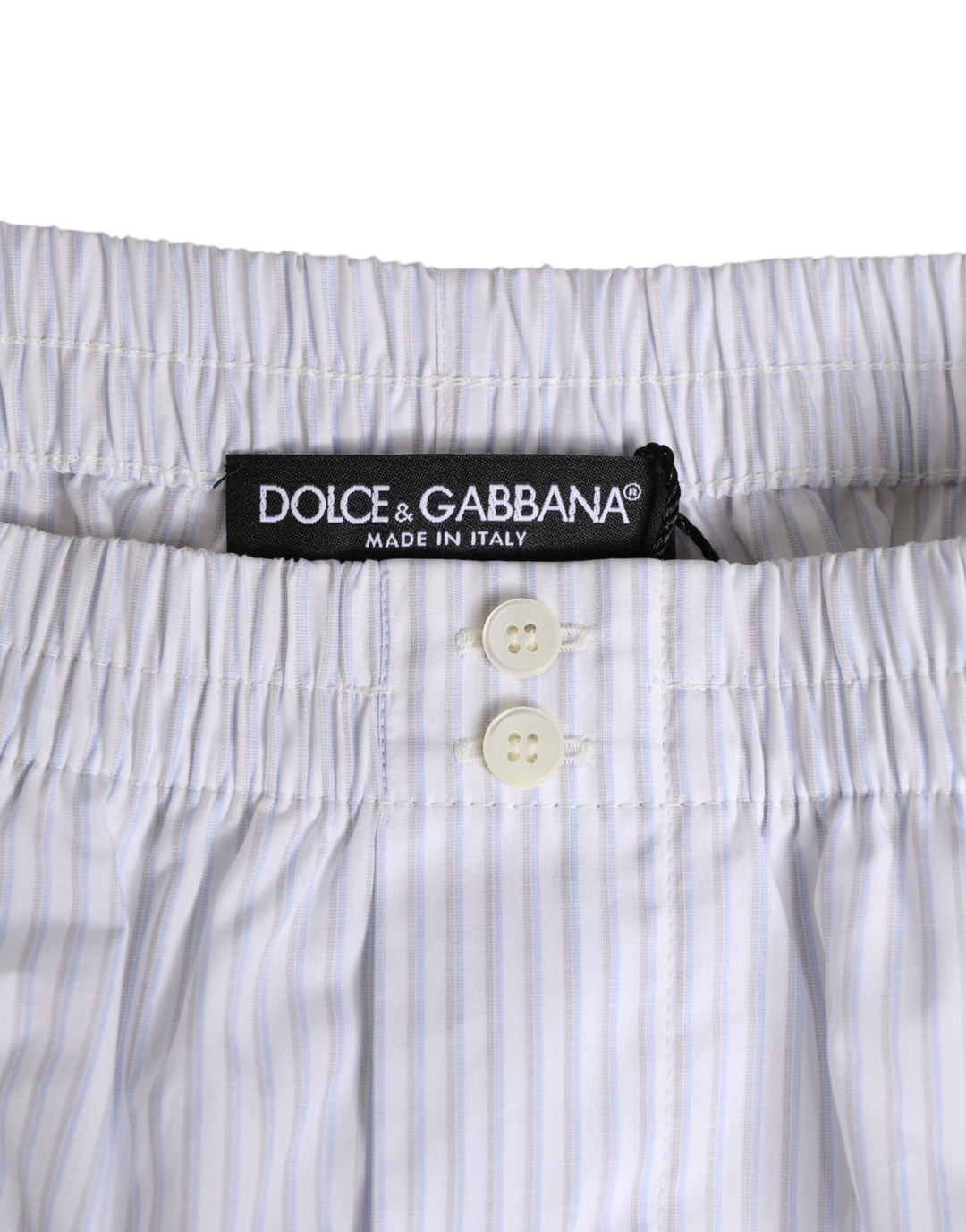 Dolce &amp; Gabbana White Blue Cotton Striped Button Fly Shorts Swimwear