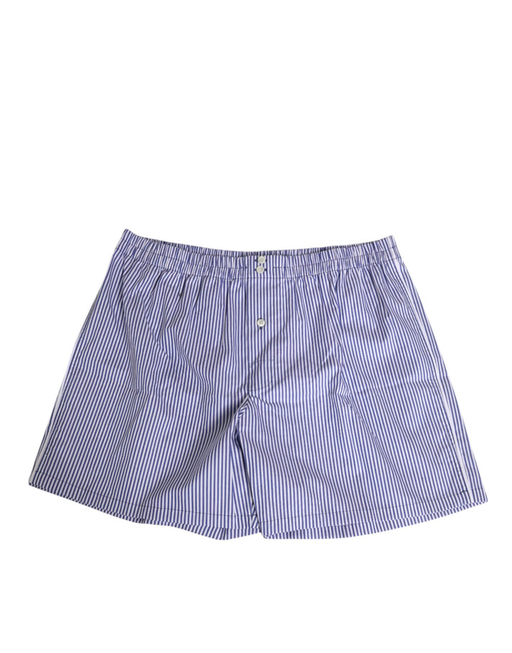 Dolce &amp; Gabbana Blue White Cotton Striped Button Fly Shorts Swimwear