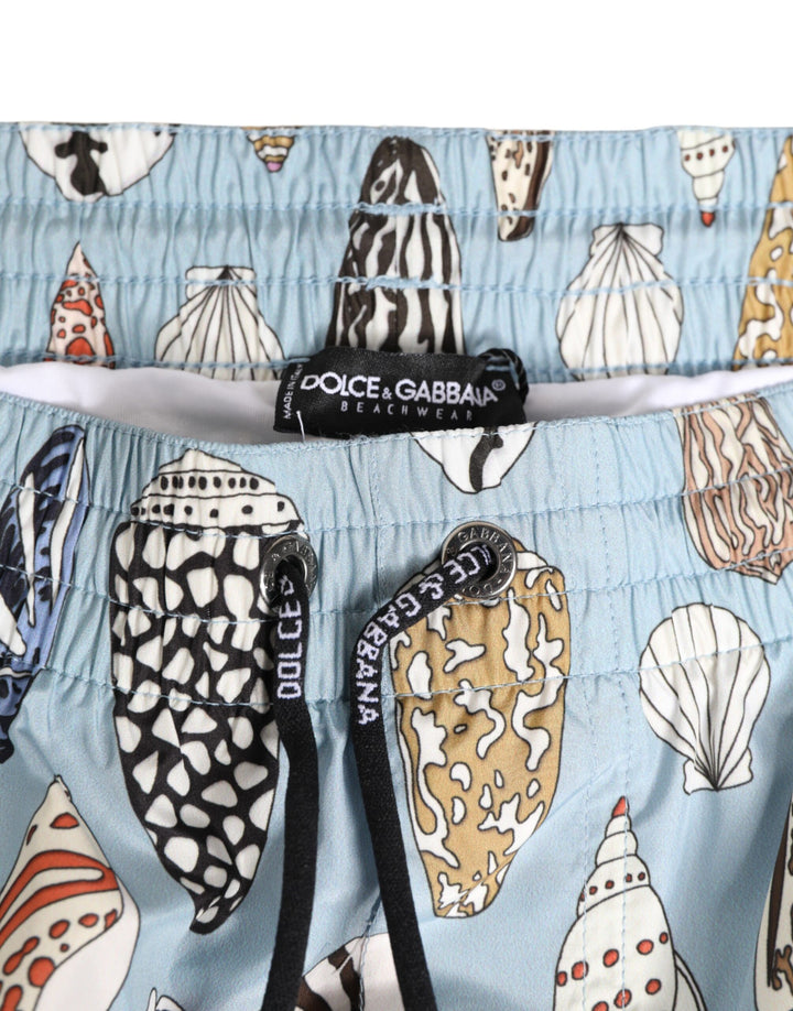 Dolce &amp; Gabbana Blue Seashell Print Nylon Men Shorts Swimwear