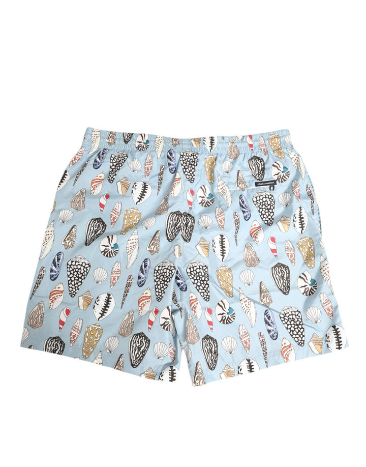 Dolce &amp; Gabbana Blue Seashell Print Nylon Men Shorts Swimwear