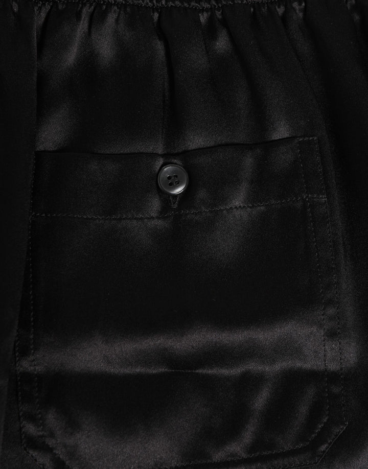 Dolce &amp; Gabbana Black Silk Satin Elastic Men Boxer Short Swimwear