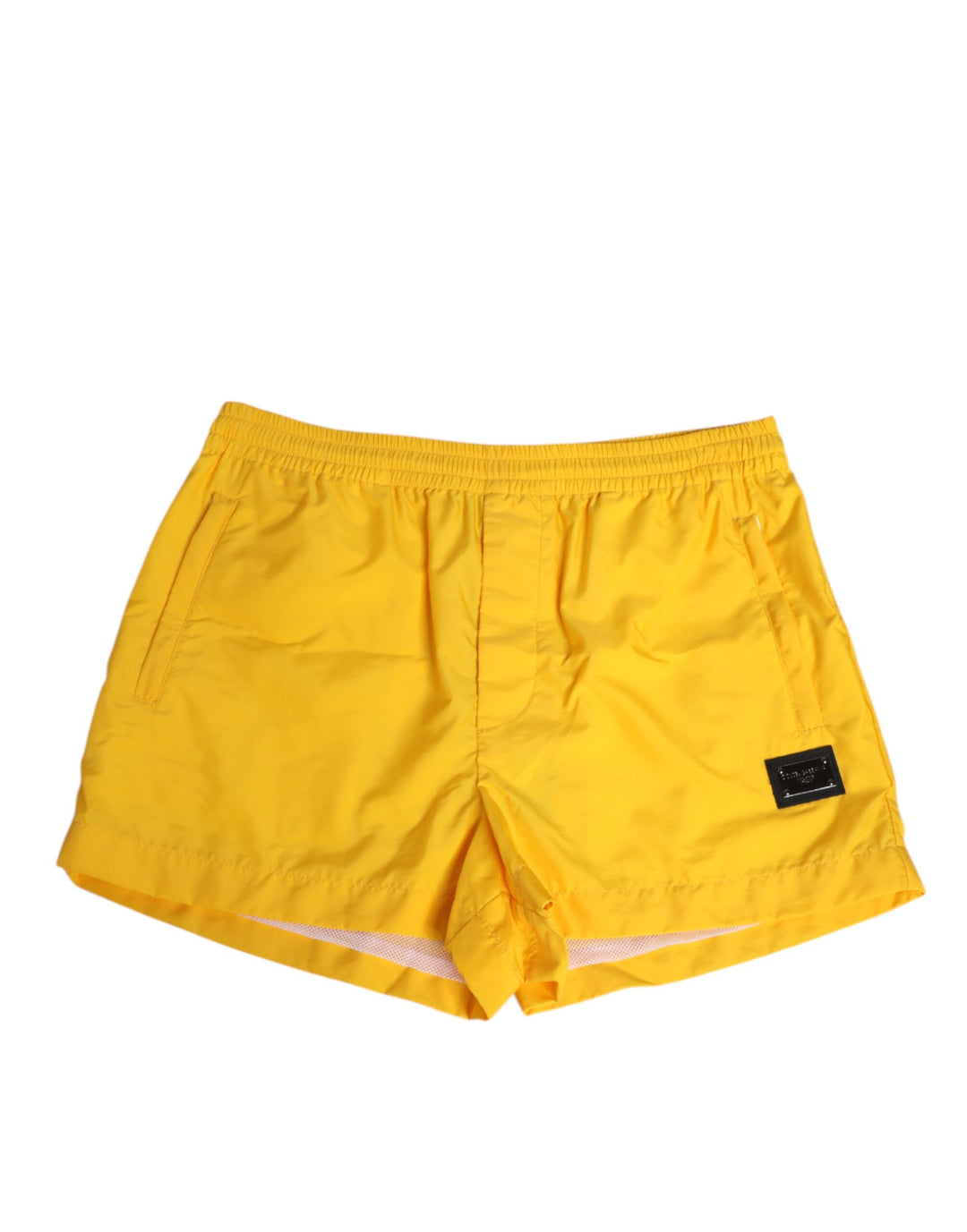 Dolce &amp; Gabbana Yellow Nylon Logo Plaque Boxer Shorts Swimwear