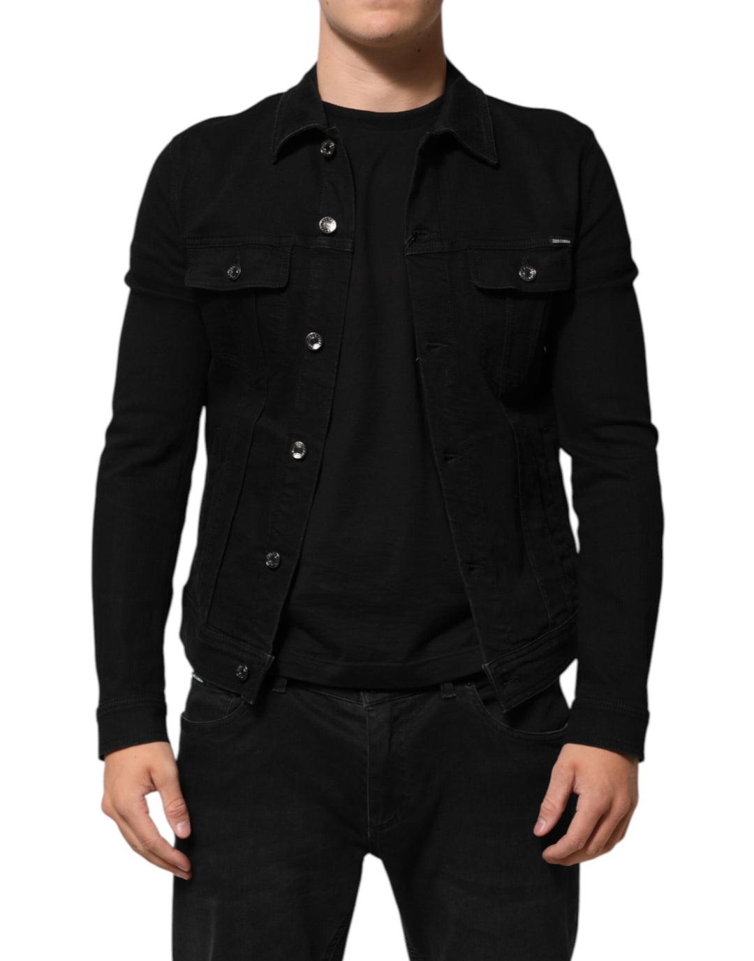 Dolce &amp; Gabbana Black Cotton Denim Stretch Button Up Jacket