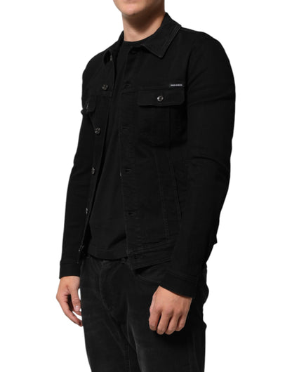 Dolce & Gabbana Black Cotton Denim Stretch Button Up Jacket