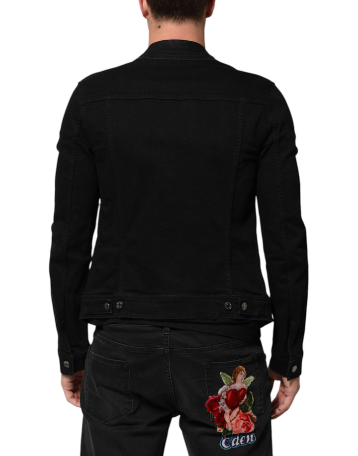 Dolce &amp; Gabbana Black Cotton Denim Stretch Button Up Jacket