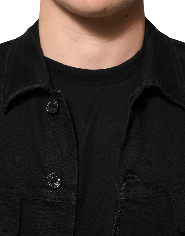Dolce &amp; Gabbana Black Cotton Denim Stretch Button Up Jacket