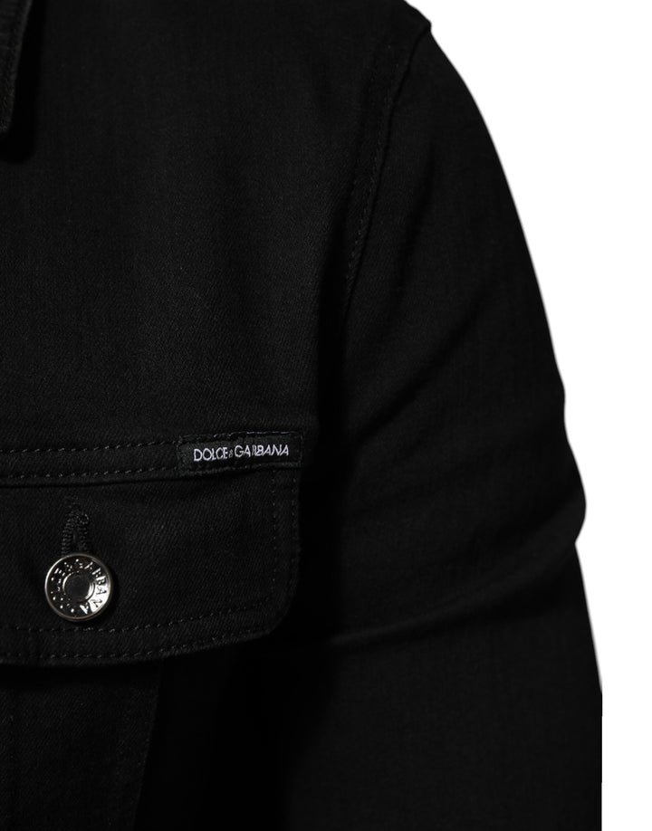 Dolce &amp; Gabbana Black Cotton Denim Stretch Button Up Jacket
