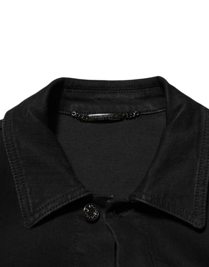 Dolce &amp; Gabbana Black Cotton Denim Stretch Button Up Jacket