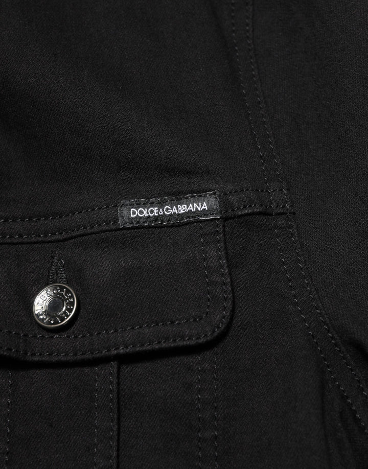 Dolce &amp; Gabbana Black Cotton Denim Stretch Button Up Jacket