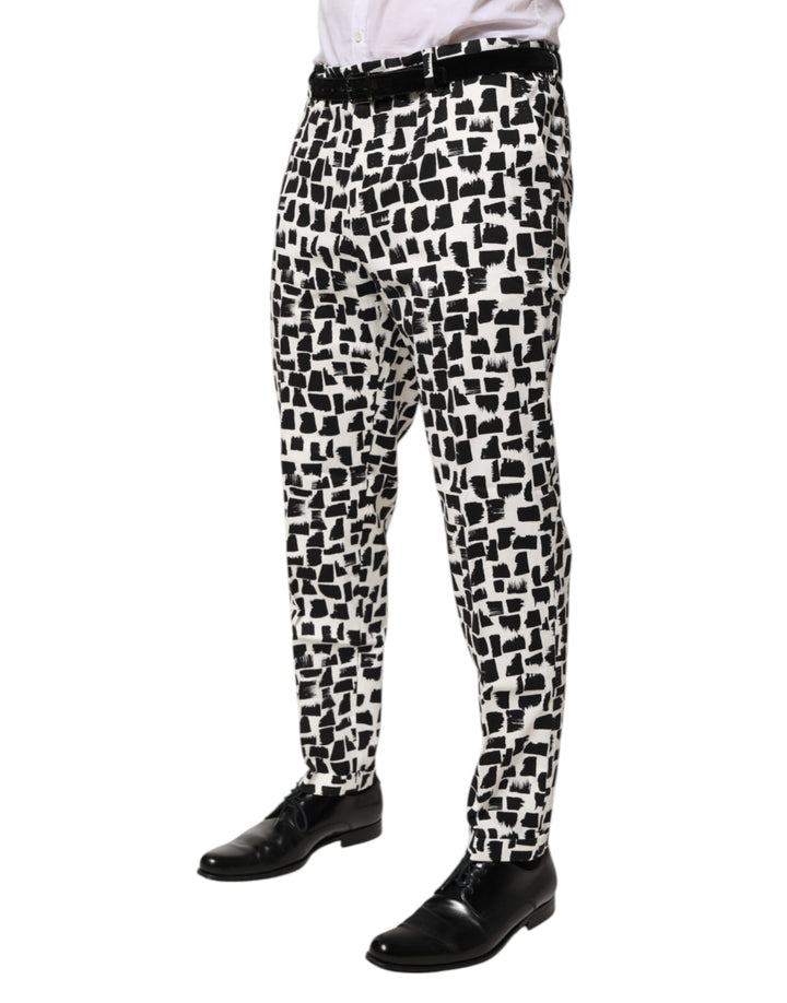 Dolce &amp; Gabbana Black White Abstract Print Cotton Blend Pants