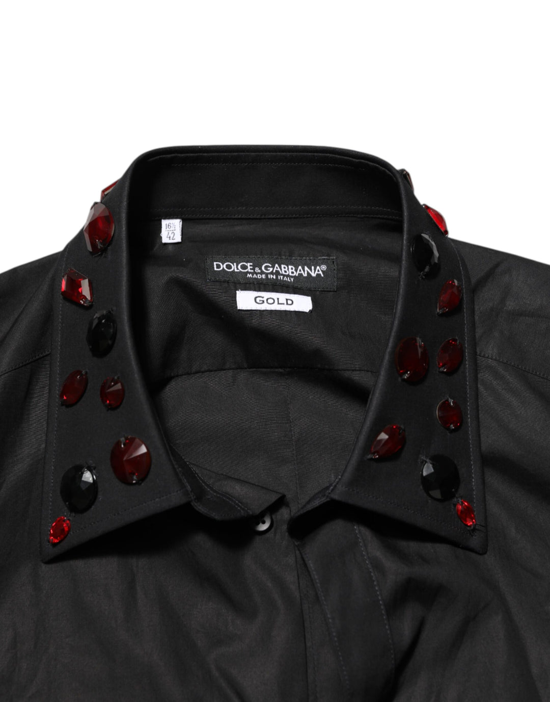Dolce &amp; Gabbana Black Cotton Embellished Collar Men’s Shirt