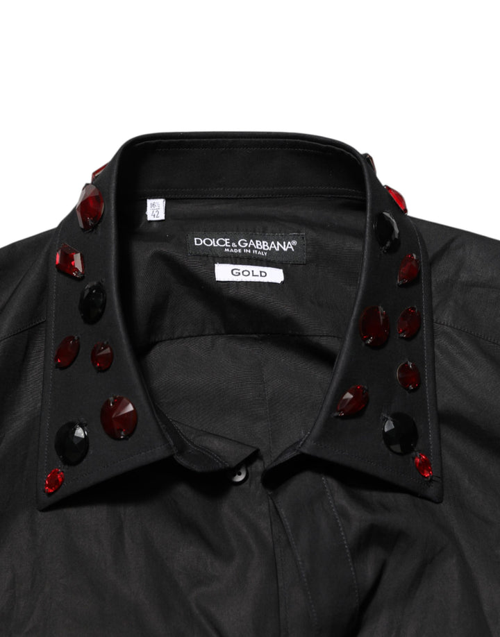 Dolce &amp; Gabbana Black Cotton Embellished Collar Men’s Shirt