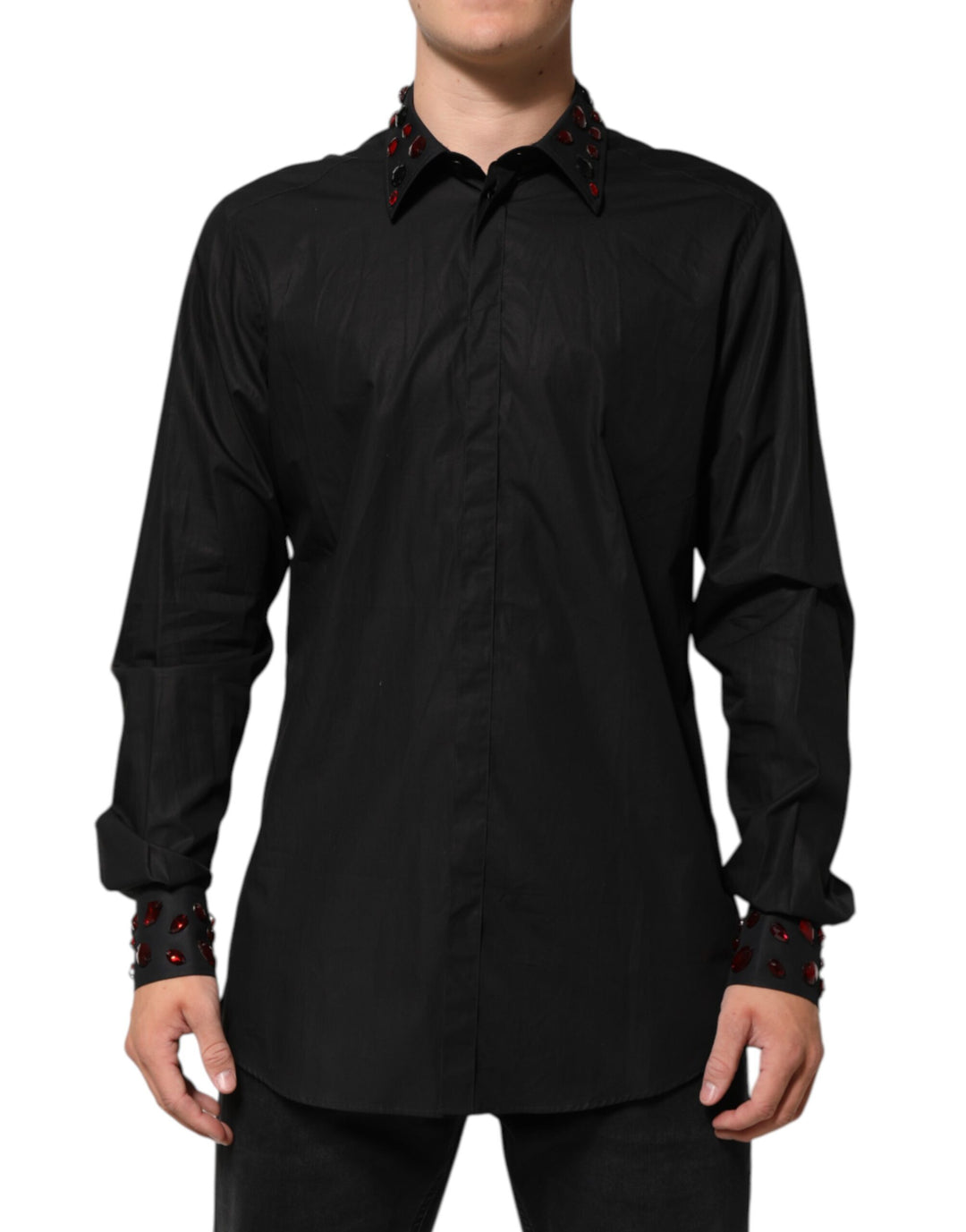 Dolce &amp; Gabbana Black Cotton Embellished Collar Men’s Shirt
