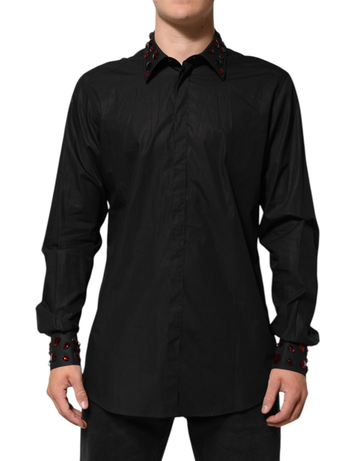 Dolce &amp; Gabbana Black Cotton Embellished Collar Men’s Shirt