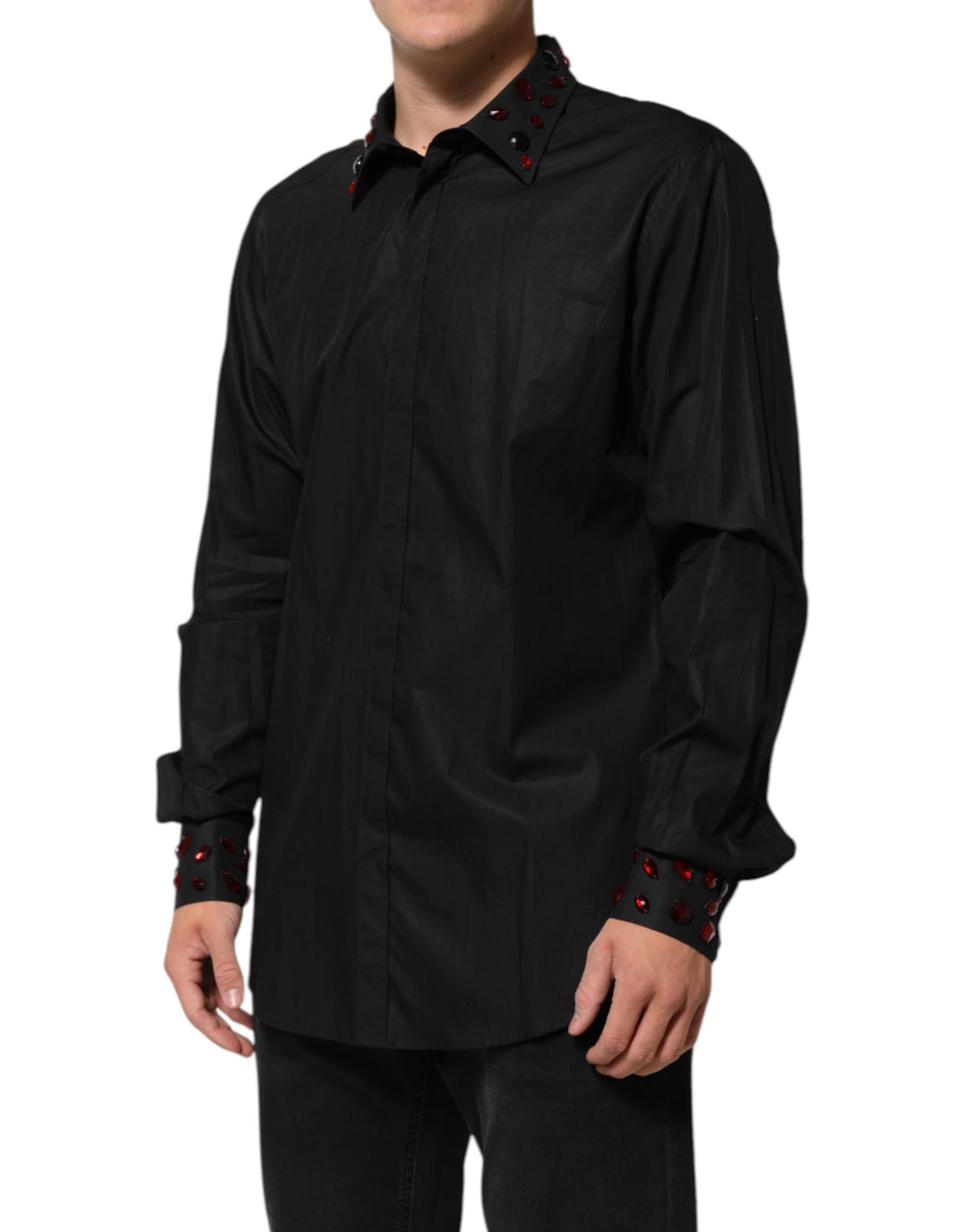 Dolce &amp; Gabbana Black Cotton Embellished Collar Men’s Shirt