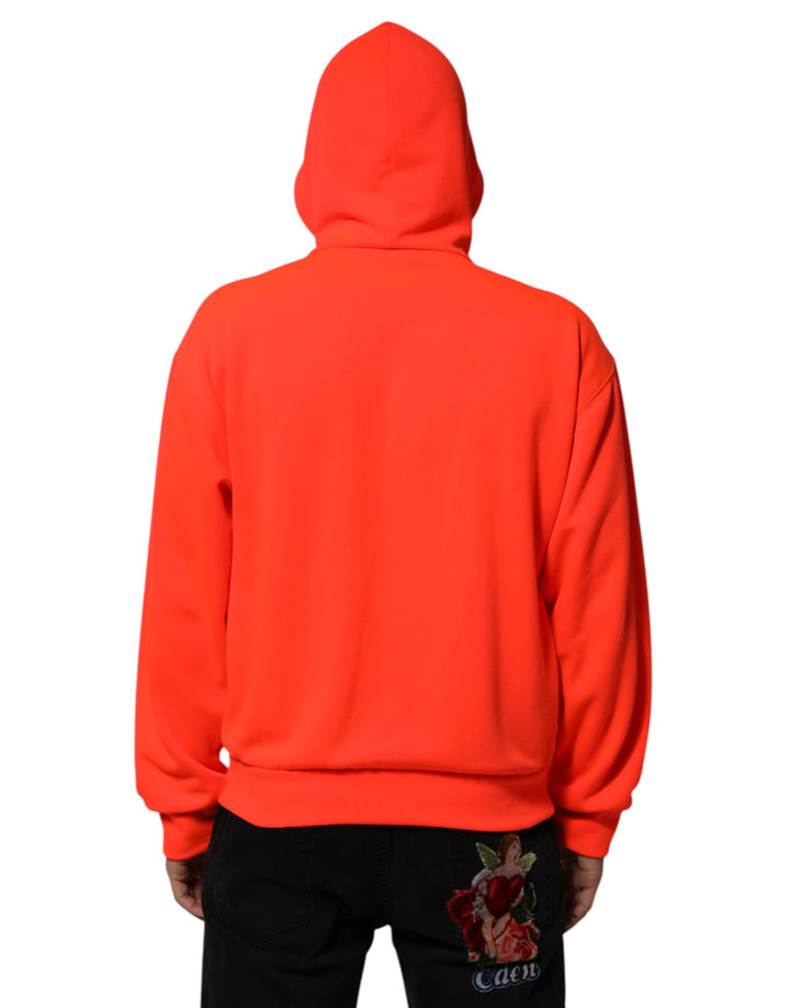 Dolce &amp; Gabbana Red Fluorescent Polyester Logo Patch Hoodie Sweater