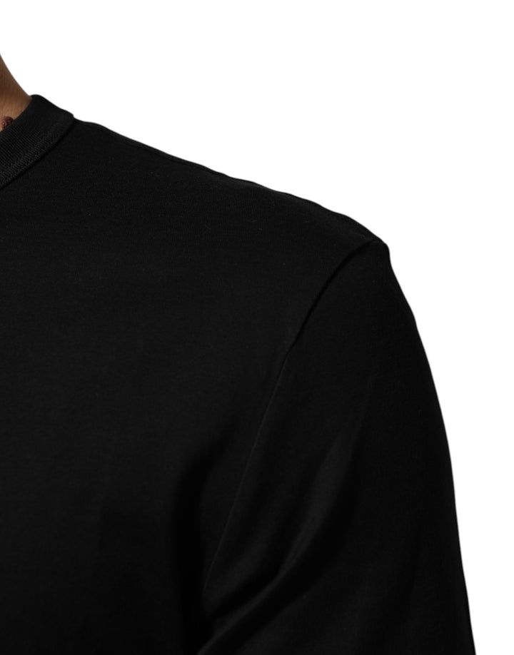 Dolce &amp; Gabbana Black Cotton Velvet Logo Print Men T-shirt
