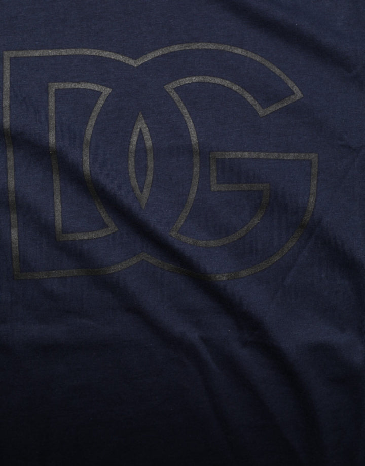 Dolce &amp; Gabbana Dark Blue Cotton DG Logo Print Men’s Top T-shirt