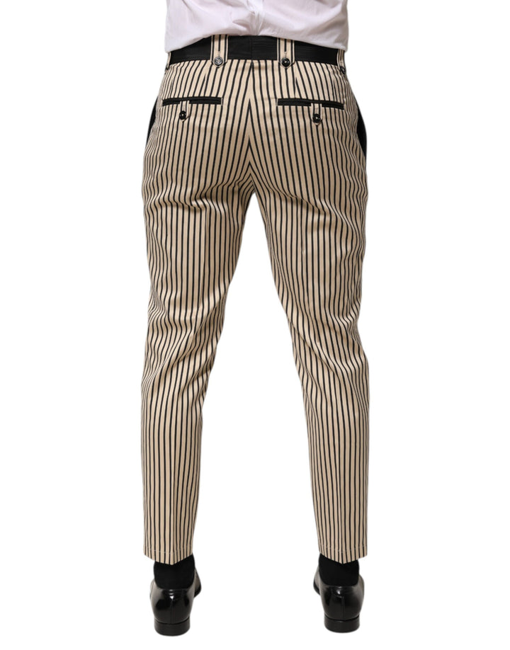 Dolce &amp; Gabbana Beige Black Striped Cotton Slim Fit Trousers Pants