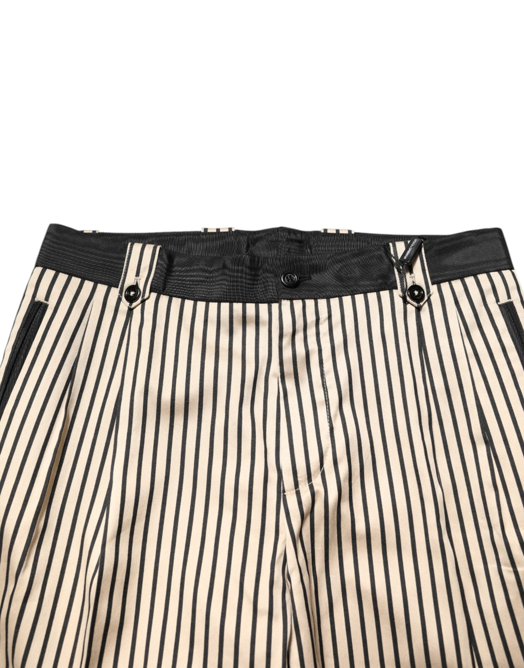 Dolce &amp; Gabbana Beige Black Striped Cotton Slim Fit Trousers Pants